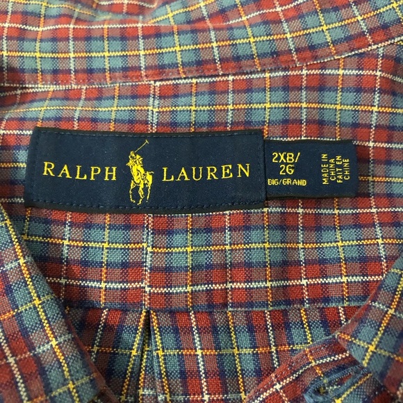 Ralph Lauren 100% Cotton 2XB Men's Red And Blue Check Plaid Button Down Shirt - Picture 4 of 7